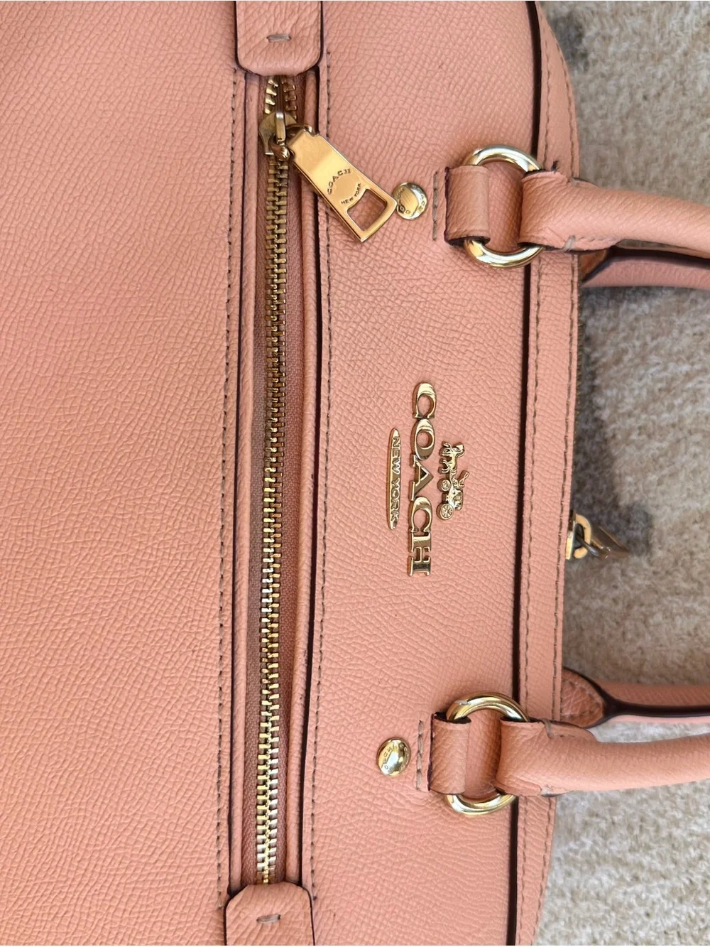 Coach Pebbled Leather Satchel in Peach Rowan 2022
